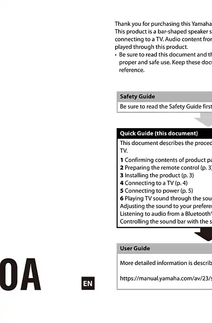 yamaha雅马哈SR-B40A Quick Guide